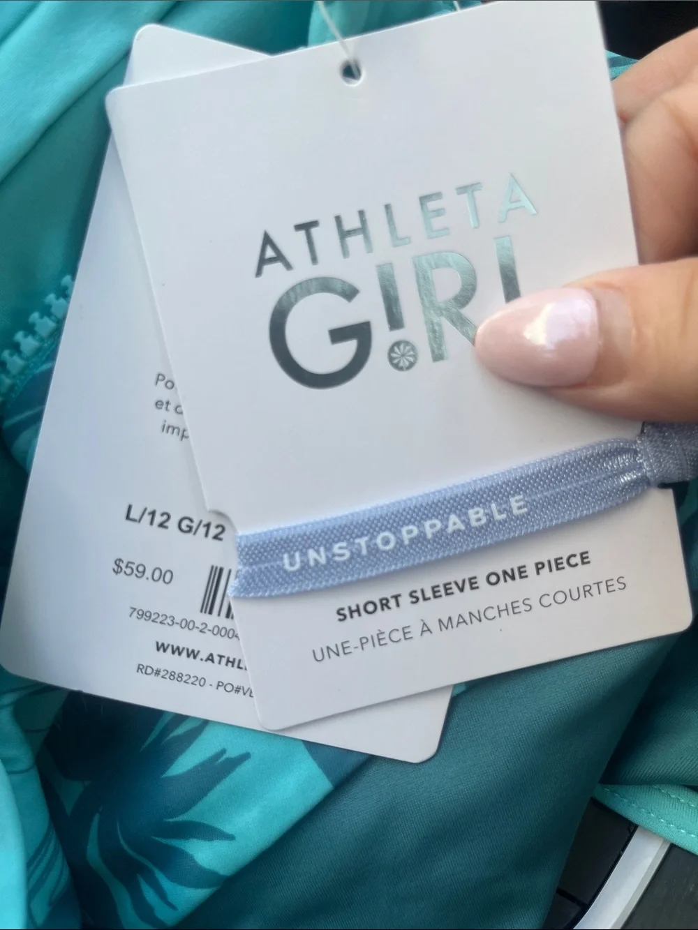 NWT-Athleta GIRL Short Sleeve One Piece Swim, Large/12